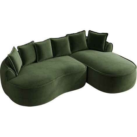 Sofá modular en L sin estructura, chaise longue de chenilla verde, 252 x 164 x 67 cm (1/5)