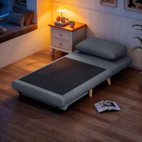 Sillón Convertible 3 En 1 con Respaldo Ajustable, Clic Clac, Cojín, Poliéster Gris (1/5)