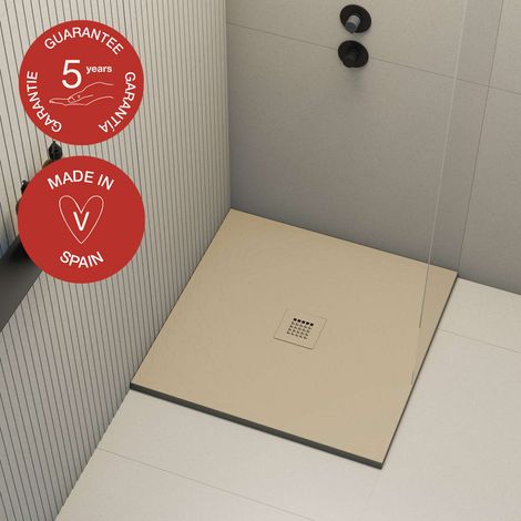 Receveur de douche Poalgi, extraplat, beige albero, L.90 x l.90 cm, finition ardoise, série Hos's (1/5)