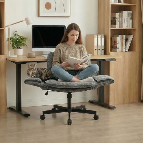 Ergonomischer Drehstuhl aus Chenille, breiter Bürostuhl mit ausklappbaren Armlehnen, höhenverstellbar, bis 150 kg