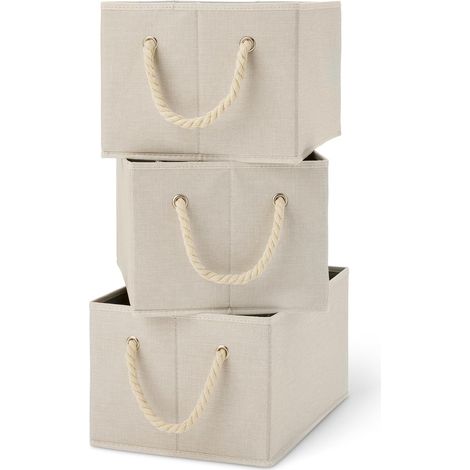 Lot de 3 bacs de rangement pliables avec poignées en corde, lin, 372621CM (1/5)