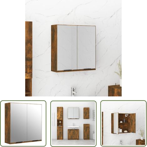 The Living Store Bad-Spiegelschrank Räuchereiche 64x20x67 cm - Badezimmerspiegel - Spiegelschrank - Holzschrank - Badezimmermöbel - Rauchfarbe (1/5)
