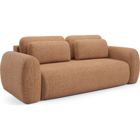 Sofá Cama 3 Plazas Sessame, Con Cajón, Apertura de Libro, Reclinable, 266x121 cm Naranja