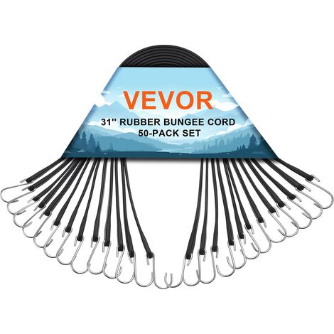 Tendeur Élastique, Lot de 50, Sangles Élastiques Plates Robustes 19,8x800 mm avec Crochets S en Acier, Bonne Résistance, pour Maison, Auvent, Cargaison, Camping, Bâches, Camions, Tentes, Noir (1/5)