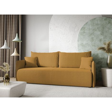 Sofa 2-Sitzer mit Schlaffunktion CALGARY Stoff Curio Senfgelb (1/4)