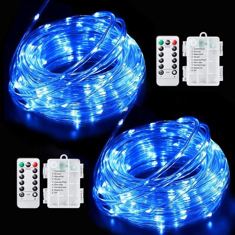 Guirlande lumineuse bleue bande 50 LED avec télécommande 8 modes d'éclairage extérieur à piles pour fête de Noël Halloween 5 m (1/5)