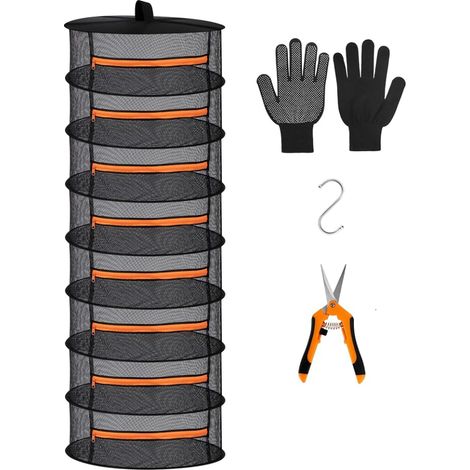 Herb Drying Netting, 8 Layers 60 cm Diameter Folding Hanging Dryer with Zippers for Vegetables, Plants, Clothes (1/5)