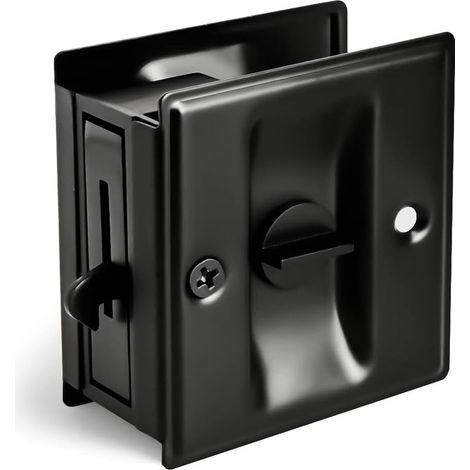 Serrure de porte coulissante avec tirette – Remplacez rapidement et facilement les serrures de poche anciennes ou endommagées, 2-3/4" x 2-1/2", pour porte de 1-3/8" d'épaisseur, noir (1/4)