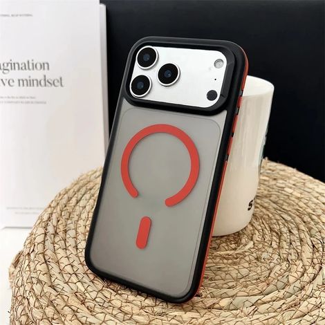 (Rouge, iPhone 12 Pro) Étui de téléphone élégant avec cadre magnétique givré antidérapant, compatible MagSafe.