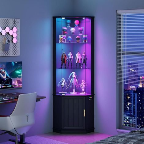 Eckvitrine mit LED-Beleuchtung und Sensor, 3-lagig, für Sammlerstücke & Wein (1/5)