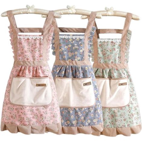 3 Tabliers pour femmes avec poches : Tabliers de cuisine floraux, tabliers en coton résistant à l’eau avec sangle ajustable et poche avant, pour la cuisine, la peinture, la pâtisserie et le service (1/5)