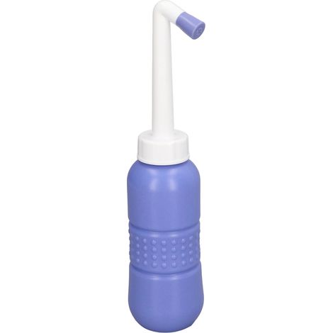 Bidet portable 450 ml, gourde avec douchette et couvercle anti-poussière, pour la maison, les voyages et les activités de plein air. Bouteille bleue. (1/5)