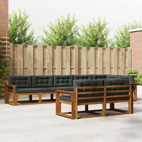 Outdoor-Sofagarnitur mit Kissen 8 pcs Natur und Anthrazit