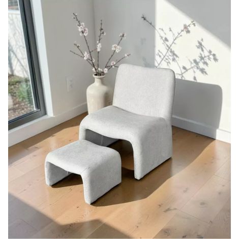 poltrona con pouf coordinato bellahome "elsa" grigio chiaro (1/4)