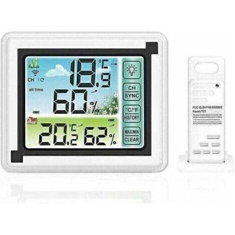 Station Météo Sans Fil Avec Capteur Extérieur Thermomètre et Hygromètre Numérique Intérieur Extérieur Rétroéclairage Réglable avec Grand écran LCD pour la Maison et Le Bureau (1/4)