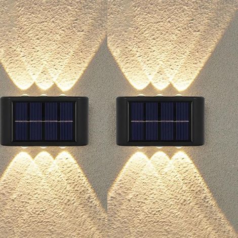 Pack de 2 Lampe solaire pour clôture, applique solaire étanche pour terrasse, escalier, patio, jardin et porche, lumière blanc chaud 3000K (1/5)