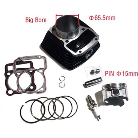 Motorcycle cylinder, compatible with the Italika FT125, FT150 and RT180 models, with a bore of 65.5 mm and a piston liner. (1/4)