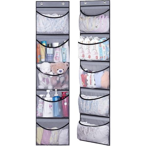 Organiseur de porte en 2 parties, grand format, avec 5 poches en filet et un dos robuste pour un rangement optimal. (1/5)