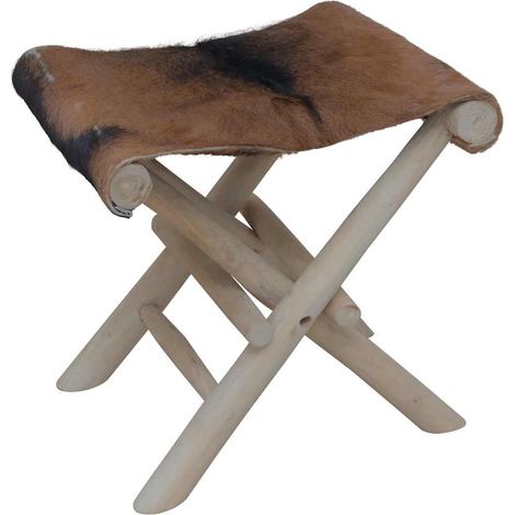 Tabouret pliable Tabourets de bar Chaises de bar - Cuir véritable et bois de teck massif BV350886 - BonneVie (1/5)