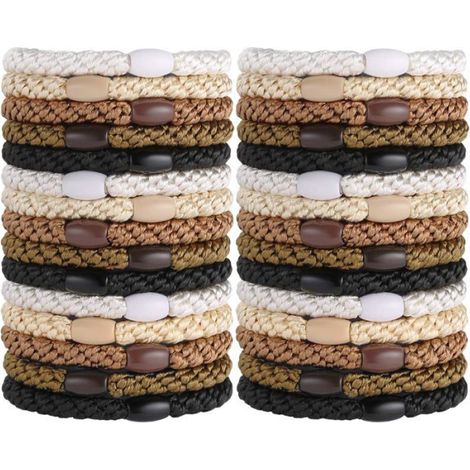 Élastique Cheveux - Diamètre Max 19 cm - Sans Dommage Pour Cheveux Épais - Lot de 30 Pièces (5 Couleurs x 6) (1/5)