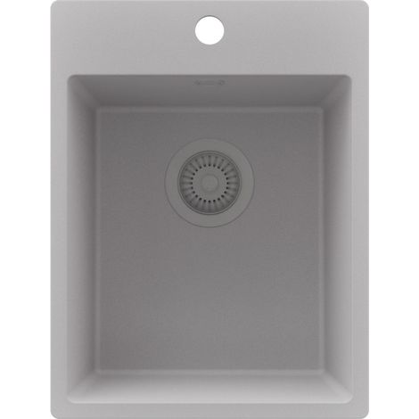 PRIMAGRAN Evier Cuisine en Granit 38x50cm,Lavabo 1 bac + Kit de Vidage, Évier à Encastrer au meuble 40cm - Riga, Gris