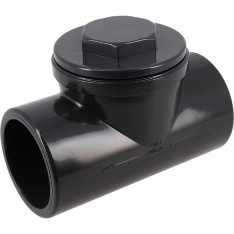 Nicoll – Clapet anti retour PVC pression Ø50 – Té femelle-femelle 90° avec bouchon dévissable et joint – Accès canalisation facilité