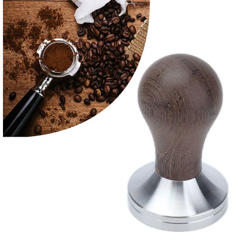 Prensa de café de 53 mm con mango de madera, prensador, accesorio para prensar el café molido, acero inoxidable. (1/5)
