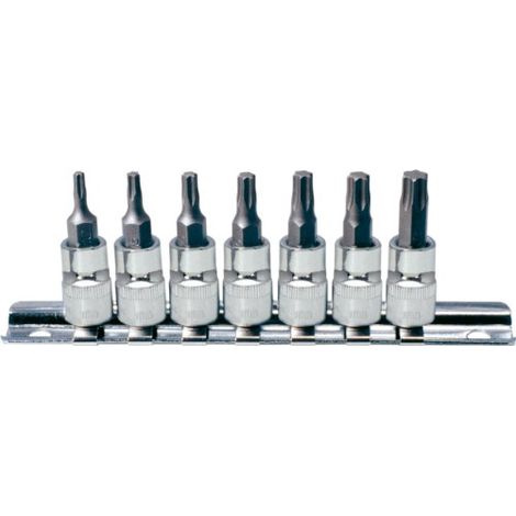 KS Tools 918.1558 CHROMEplus Serie di Bussole con Inserti per Viti TX, 7 Pezzi, T10-T40, 1/4" (1/4)