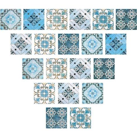 20 adesivi per piastrelle 15x15 cm, autoadesivi e impermeabili (bianco-blu) (1/4)
