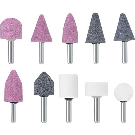10Pcs Abrasif Pierre Pointes Set Meule 1/4Pouce Queue (1/2)