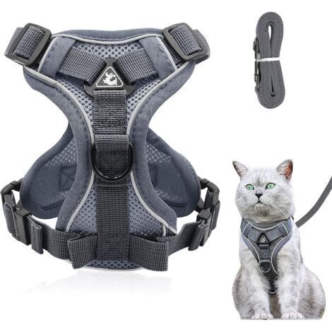 Puncture Proof Adjustable Cat Harness with Leash - Soft Cat Harness - Cat Chest Harness - Cat Chest Harness - Kitten Dog Puppy (Gray M) (1/5)