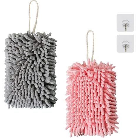 Toalla de mano colgante, toalla de microfibra suave y mullida, toallas superabsorbentes de secado rápido con asa para colgar, ideales para la cocina y el baño (2 unidades). (1/5)