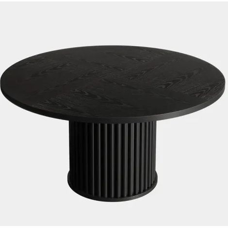 Tavolo da pranzo rotondo nero in legno con base metallica, 120 cm (1/5)