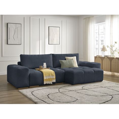 BOBOCHIC - Canapé d'angle réversible ANAKIN tissu texturé Réversible Bleu foncé (1/5)