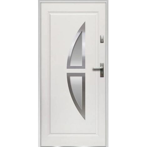 Porte d'entrée en acier vitrée avec inox H207 x L100 cm blanc - poussant gauche - COVAS