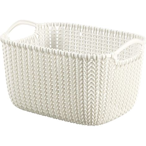 Cesta de almacenamiento rectangular de plástico tejido Curver 226391, color blanco roto, 14 x 10 x 20 cm L (1/5)