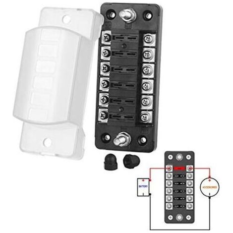 boitier fusible 12v auto 6 voies boite fusible pour ATO/ATC 1-20A fusible DC32 V M5 connecteur à vis porte-fusible avec fusible(6 voies sans pôle négatif)