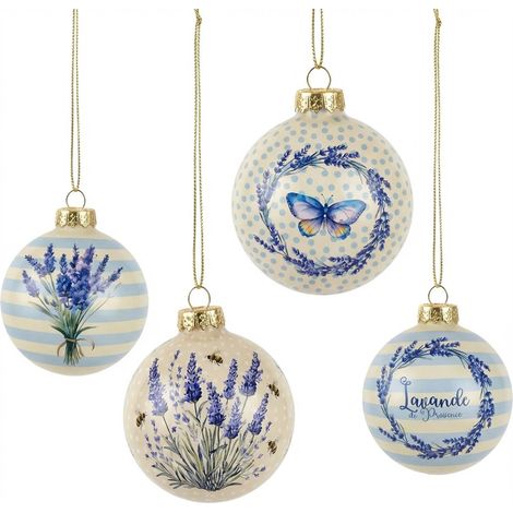 Set de 4 bolas de Navidad de resina lavanda azul 9 cm (1/3)