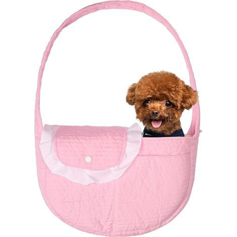 Schultertragetasche für kleine Hunde oder Katzen – Atmungsaktive Baumwolltasche mit Staufach – Praktische Schultertasche für unterwegs – Hellrosa – 1,5 bis 3,5 kg (1/5)