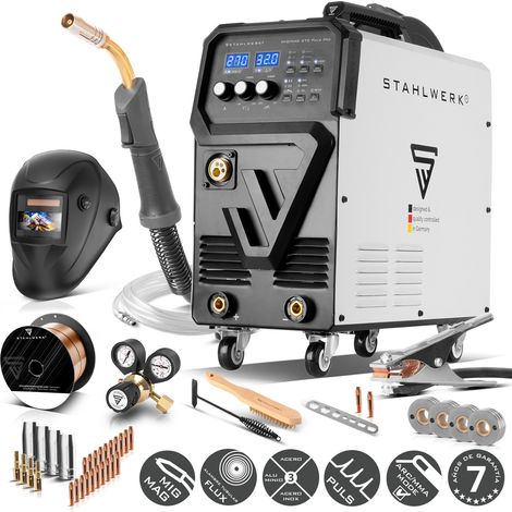 STAHLWERK Soldadora combinada 4 en 1 MIG 270 Puls Pro – Equipo completo – Soldadora de gas protector, función de pulso, 270 A, hilo sinérgico, tracción de 4 rodillos, capacidad Lift-TIG & MMA (1/5)