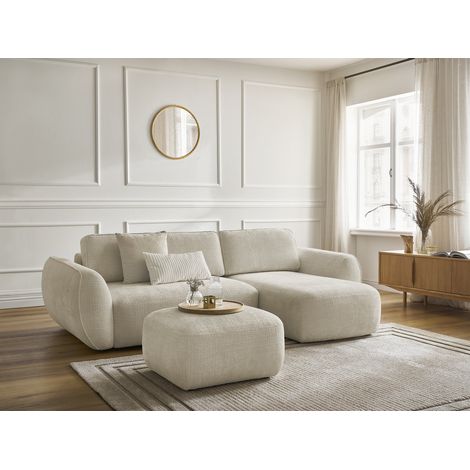 BOBOCHIC - Canapé d'angle convertible DENISE tissu texturé avec pouf Angle droit Beige (1/5)