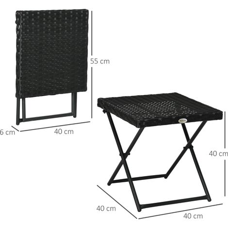 Table de balcon en polyrotin, pliable, structure en acier, facile à nettoyer, 40 x 40 x 40 cm, noire (1/5)