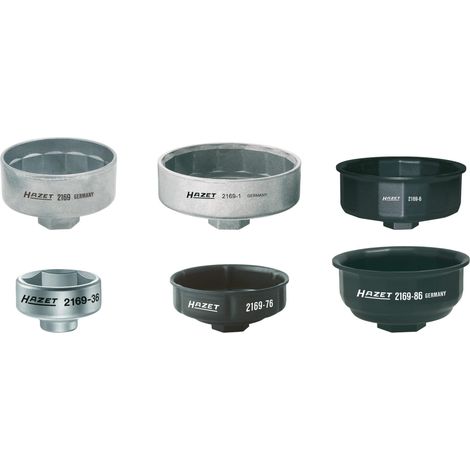 Jeu de clés pour filtres à huile 2169/6 ∙ Carré creux 10 mm (3/8 pouce), Carré creux 12,5 mm (1/2 pouce) ∙ Profil à 6 pans extérieurs ∙ Nombre d'outils : 6 HAZET