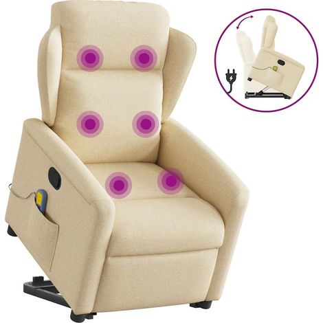 Massagesessel mit Aufstehhilfe Creme Stoff