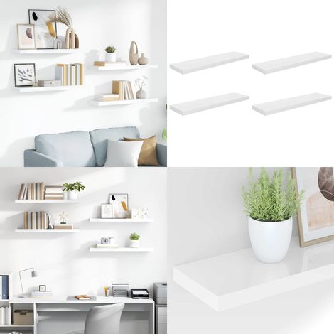 Schweberegale 4 Stk. Hochglanz-Weiß 90x23,5x3,8 cm MDF - Schweberegale - Wandregale - Regalset - Wohnwandgestaltung - Dekorationsideen - Home & Living (1/5)