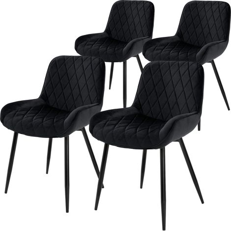 ML-Design Set di 4 Sedie per Sala da Pranzo Nero con Schienale Sedia Imbottita per Cucina con Rivestimento in Velluto Gambe in Metallo Sedia Salotto Soggiorno Materiale Traspirante e Morbido