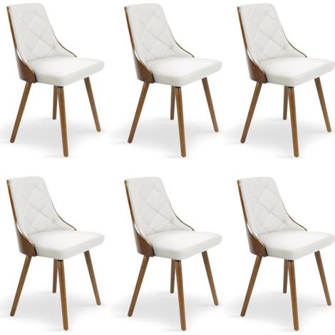 Lot de 6 Chaises Scandinave "Cargo" 79cm Noisette & Blanc (1/4)