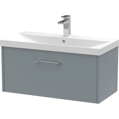 Winshill Contemporary 1 Drawer Wall Hung Vanity Unit with Thin Edge Basin, Grey, 800mm