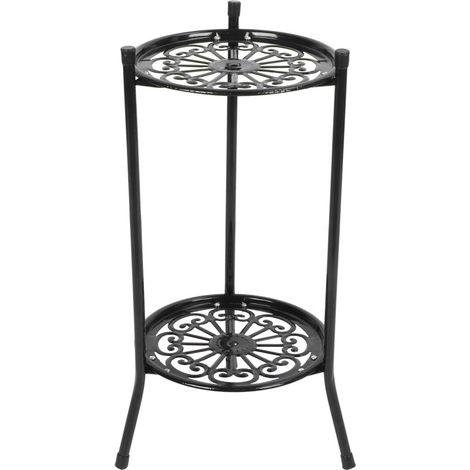 2-stöckiger Pflanzenständer aus Metall, Blumentopfhalter, Ablage, Gartenzubehör, Schwarz