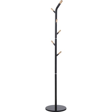 Portemanteau en métal noir avec 6 boutons en bois naturel avec socle en marbre °34X172 cm, épaisseur du socle : 2 cm (1/3)